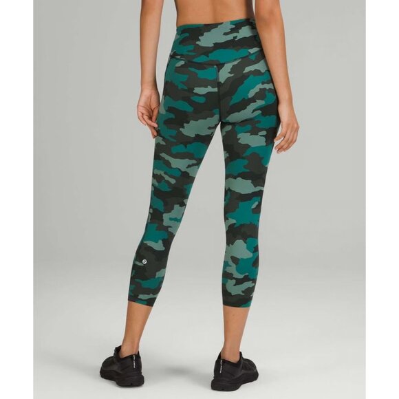 Lululemon Base Pace High-Rise Tidewater Teal Camo Crop Athletic Leggings Sz 2 - Picture 3 of 7